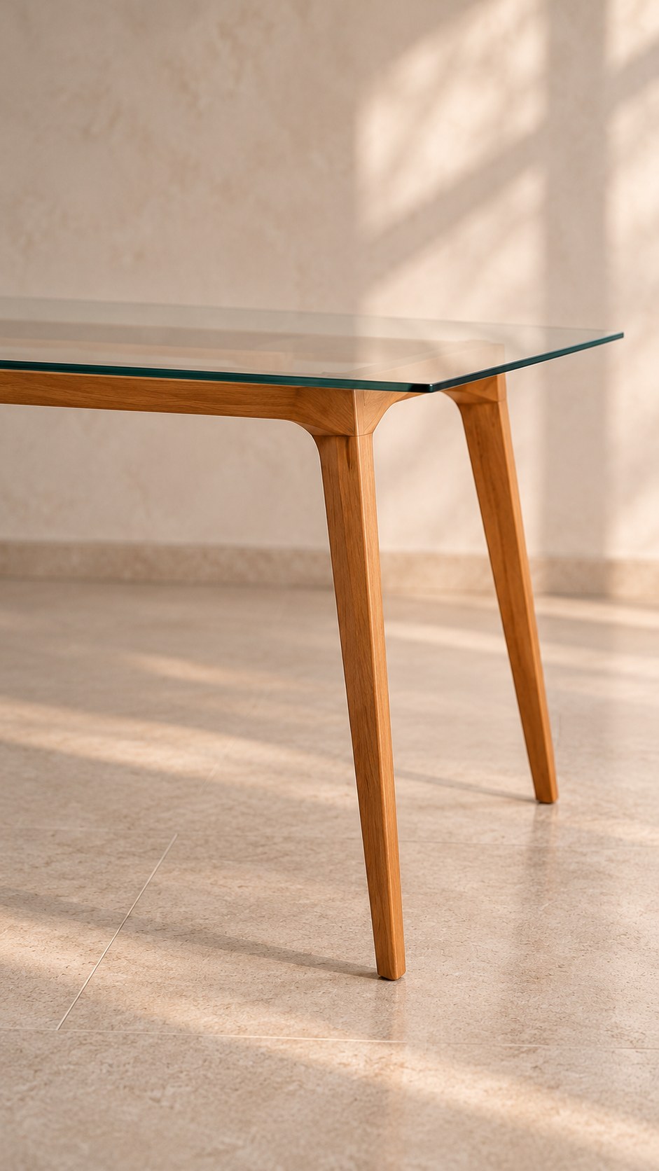 Mesa de Jantar Amsterdan · tampo de vidro – detalhe